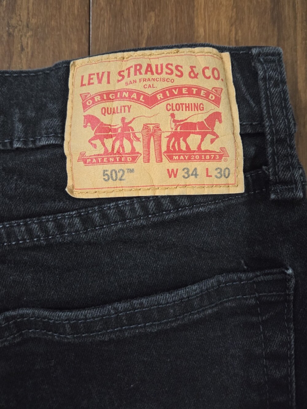 MEN'S LEVI'S 502 BLACK JEANS TAPER FLEX 34X30 - Picture 7 of 13
